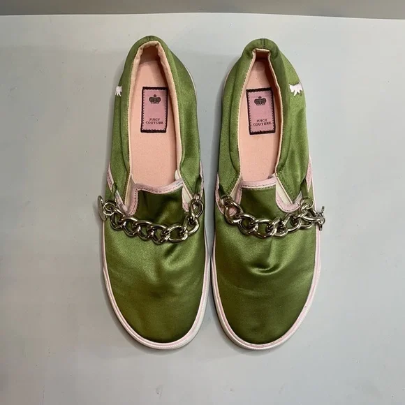 Juicy Couture green satin w/pink trim slip on shoe - Picture 2 of 11